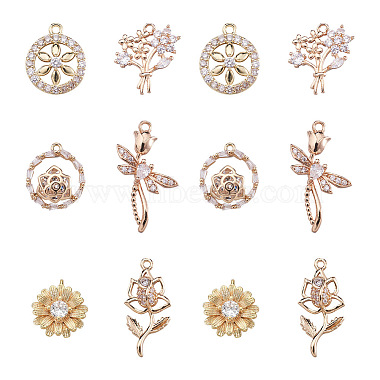 Golden Clear Mixed Shapes Brass+Cubic Zirconia Pendants