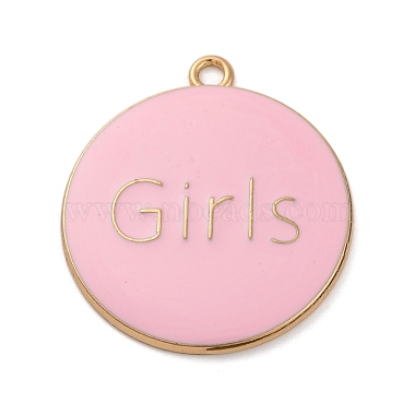 Golden Pink Flat Round Alloy+Enamel Pendants