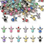 48Pcs 12 Colors Glass Pendants, Angel, with Pearlized Glass Pearl Round Bead & Alloy Findings, Mixed Color, 30mm, Hole: 2.5mm, 4pcs/color(PALLOY-YW00051)