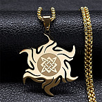 201 Stainless Steel Sun with Knot Pendant Necklaces, Box Chains Jewelry for Men Women, Golden, 20.04 inch(50.9cm)(NJEW-P293-07G)