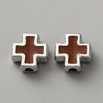 Alloy Enamel Beads, Cross, Platinum, Saddle Brown, 8x7.5x3.5mm, Hole: 1.7mm(FIND-WH00670-A19-10)
