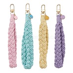 4Pcs Handmade Woven Cotton Pendant Decorations, Swivel Clasps and Alloy Enamel Smiling Face Charms for Phone Backpack Keychain Ornaments, Mixed Color, 172mm(HJEW-JM02797-S)