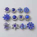 Alloy Rhinestone Snap Buttons, Jewelry Buttons, Mixed Shapes, Blue, 20x20.5x12mm, 12pcs/set(DIY-WH0449-39)