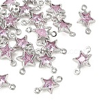 SHEGRACE Brass Pave Cubic Zirconia Star Connector Charms, Cadmium Free & Nickel Free & Lead Free, Long-Lasting Plated, Real Platinum Plated, Pink, 11x7x3mm, Hole: 0.9mm & 1mm(XGRQ2O212-441B-P)