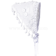 Flower Decor Lace Triangle Bandanas, Hollow Out Headwear Headband, Women's Tassel Trim Kerchief Turban, White, 1080mm(OHAR-WH20005-08A)