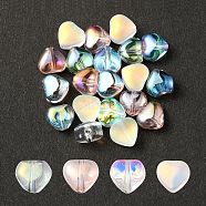 20Pcs 4 Colors Transparent Spray Painted & Frosted Glass Beads, AB Color Plated, Heart, Mixed Color, 6x6x4mm, Hole: 0.7mm, 5Pcs/color(GLAA-YW0001-87)