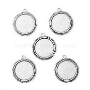 Tibetan Style Antique Silver Alloy Flat Round Pendant Cabochon Settings, Cadmium Free & Lead Free, Tray: 20mm, 29x25.5x2mm, Hole: 1.5mm(X-TIBEP-M022-34AS)