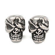 316 Surgical Stainless Steel Beads, Large Hole Beads, Skull, Antique Silver, 16x12x17mm, Hole: 8mm(STAS-Q326-06AS-05)