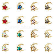 48Pcs 8 Colors Light Gold Tone Alloy Cabochons, with Rhinestone, Nail Art Decoration Accessories for Women, Moon with Star, Mixed Color, 11x9x4mm, 6pcs/color(MRMJ-HY0002-47)
