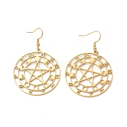 12 Constellations & Moon Phase & Star 304 Stainless Steel Dangle Earrings for Women, Golden, 57mm, Pin: 0.7mm(EJEW-P222-01G)