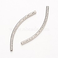 Curved Brass Tube Beads, Real Platinum Plated, 34x2mm, Hole: 1mm(X-KK-D508-12P)