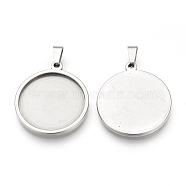 201 Stainless Steel Pendant Cabochon Settings, Flat Round, Stainless Steel Color, Tray: 35mm, 41x38x2mm, Hole: 8x4mm(STAS-S073-06P)