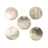 Natural Black Lip Shell Disc Pendants, with Brass Edge, Golden, 30~31x1.5~2.5mm, Hole: 1.4~1.6mm(SSHEL-B002-03A-01)