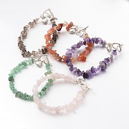 Trendy Natural Gemstone Beaded Bracelets, with Iron Beads, Alloy Heart Charms and Toggle Clasps, Mixed Stone, 200x6mm(BJEW-JB02044)