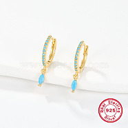 925 Sterling Silver Hoop Earring for Dangle Earrings, with Horse Eye Cubic Zirconia Dangle Charms, Deep Sky Blue, 19x2mm(NC3704-14)