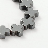 Electroplate Gorgeous Cross Non-magnetic Synthetic Hematite Beads Strands, 6x6x2mm, Hole: 1mm, about 63pcs/strand, 15.35 inch(G-L268-18)