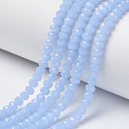 Glass Beads Strands, Imitation Jade, Faceted, Rondelle, Light Sky Blue, 6x5mm, Hole: 1mm, about 87~90pcs/strand, 17~17.5 inch(42.5~43.75cm)(EGLA-A034-J6mm-D03)