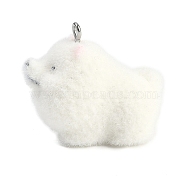 Animal Theme Flocky Resin Pendants, with Platinum Tone Iron Loop, Dog, 26.5x31x18.3mm, Hole: 2mm(RESI-M051-01B)