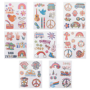 CRASPIRE 8 Sheets 8 Style Love and Peace Theme Paper Body Art Tattoos Stickers, Waterproof Self Adhesive Temporary Tattoo, Mixed Color, 11.5x9.6x0.01cm, sticker: 8~55x4.5~46mm, 1 sheet/style(DIY-CP0007-55)