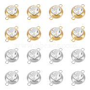 16Pcs 2 Colors 304 Stainless Steel Pave Clear Cubic Zirconia Connector Charms, Flat Round Links, Golden & Stainless Steel Color, 18x12x7mm, Hole: 2mm, 8pcs/color(STAS-UN0056-06)