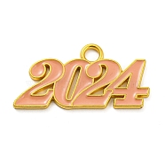 Alloy Enamel Pendants, Lead Free and Cadmium Free, Number 2024 Charm, Golden, Dark Salmon, 18.5x36.5x1.5mm, Hole: 4mm(PALLOY-ZX001-12G-02)