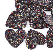 Printed Basswood Pendants, Back Random Color, Heart, Coconut Brown, 33x34.5x3mm, Hole: 1.6mm(WOOD-S045-011E)