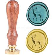 Wax Seal Stamp Set, Sealing Wax Stamp Solid Brass Head,  Wood Handle Retro Brass Stamp Kit Removable, for Envelopes Invitations, Gift Card, Deer Pattern, 83x22mm(AJEW-WH0206-009)