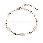 Real 18K Gold Plated Stainless Steel Freshwater Pearl Handmade Chain Bracelets for Women(FW1421-5)