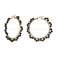 201 Stainless Steel Hoop Earrings, with Natural Black Agate and Cardboard Box, Ring, 52x4mm(EJEW-JE04041-02)