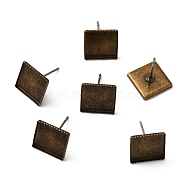 Brass Stud Earring Settings, Square, Antique Bronze, 11x11x1.5mm, Pin: 0.8mm, Tray: 10.2x10.2mm(KK-WH0080-01A)