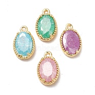 Glass Charms, with Real 18K Gold Plated Brass Findings, Faceted Oval, Mixed Color, 10x6x3mm, Hole: 0.9mm(KK-M233-01G)