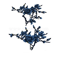Flower & Branch Pattern Polyester Fabrics Computerized Embroidery Cloth Sew on Appliques, Costume Cheongsam Accessories, Blue, 270~310x450~460x1mm, 2pcs(PATC-WH0009-05D)