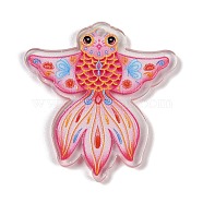 Opaque Printed Acrylic Pendants, Fish, Pink, 39.5x37x2.5mm, Hole: 2mm(SACR-S035-03C)