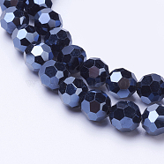 Electroplate Glass Beads Strand, Full Plated, Faceted(32 Facets), Round, Hematite Plated, 6mm, Hole: 1.2mm, about 88~91pcs/strand, 19.49 inch~20.08 inch(49.5~51cm)(EGLA-J042-6mm-F01)