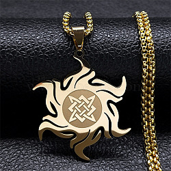 304 Stainless Steel Sun with Knot Pendant Necklaces, Box Chains Jewelry for Men Women, Golden, 20.04 inch(50.9cm)(NJEW-P293-07G)