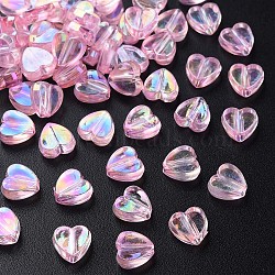 Transparent Acrylic Beads, AB Color Plated, Heart, Pearl Pink, 7.5x8x3mm, Hole: 1.8mm(X-MACR-S373-114-C05)