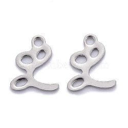 304 Stainless Steel Pendants, Alphabet, Stainless Steel Color, Letter.L, 11.5x9.5x1mm, Hole: 1.5mm(STAS-Z023-L)