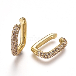 Brass Micro Pave Cubic Zirconia Cuff Earrings, Rectangle, Golden, Clear, 20x14x3.5mm(EJEW-L234-55A-G)