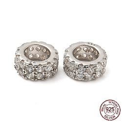 Rhodium Plated 925 Sterling Silver Spacer Beads, with Cubic Zirconia, Column, Real Platinum Plated, 5.5x2.6mm, Hole: 3.3mm(STER-K176-05P)
