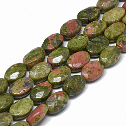 Natural Unakite Bead Strands, Faceted, Oval, 8x6x4mm, Hole: 1mm, about 26pcs/strand, 7.8 inch(G-T070-6x8mm-08)