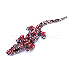 Alloy Rhinestones Alligator Brooches, Crocodile Brooches, Platinum, Siam, 143x44.5mm(JEWB-S022-07A)