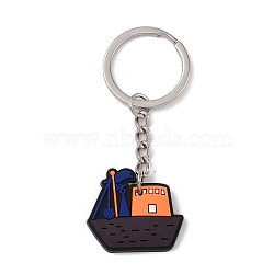 Cartoon PVC Pendant Keychain, with Iron Keychain Findings, Ship, 8.4cm(KEYC-U001-01F)