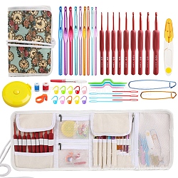 DIY Knitting Tool Kits, including Storage Bag, Cable Stitch Knitting Needles, Crochet Hook, Locking Stitch Marker & Holders, Tape Measure & Scissors & Needles, Row Counters, Mixed Color, 18x13x3.5cm(PW-WG17086-02)