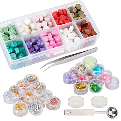 DIY Wax Seal Stamp Kits, Including UV Gel Nail Art Tinfoil, Nail Art Sequins, 304 Stainless Steel Beading Tweezers, Sealing Wax Sticks, Mixed Color, Sealing Wax Particles: 0.9cm, 10 colors, 30pcs/color, 300pcs(DIY-CP0002-58)