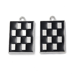 Alloy Enamel Pendants, Lead Free & Cadmium Free, Platinum, Rectangle Charm, Black, 21.5x14x1.5mm, Hole: 1.6mm(FIND-Z014-05P)