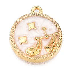 Alloy Enamel Pendants, Golden, Flat Round Charm, Libra, 18x15.5x2mm, Hole: 1.4mm(ENAM-T021-03J)