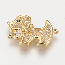 Brass Micro Pave Cubic Zirconia Puppy Links connectors, Beagle Dog, Clear, Golden, 14x20.5x4mm, Hole: 1mm(ZIRC-Q001-161G)