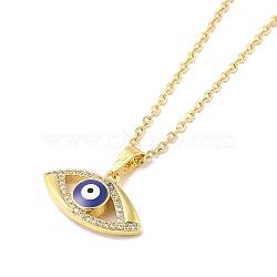 304 Stainless Steel Pendant Necklaces,Brass Micro Pave Cubic Zirconia Pendant with Enamel Necklaces, Eye, 17.52 inch(44.5cm)  Pendant: 11.5x21mm(NJEW-U002-22G-03)