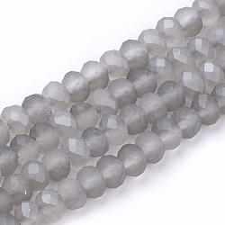 Electroplate Glass Beads Strands, Faceted, Half Plated, Matte Style, Rondelle, Light Grey, 4x3mm, Hole: 1mm, about 150pcs/strand, 18.9 inch(X-EGLA-S141-4mm-01D)