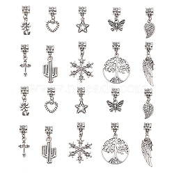 50Pcs 10 Styles Tibetan Style Alloy European Dangle Charms, Large Hole Pendant, Butterfly & Wing & Heart, Mixed Shapes, Antique Silver, 22~38mm, Hole: 4.6mm, 5pcs/style(PALLOY-CJ0002-74)